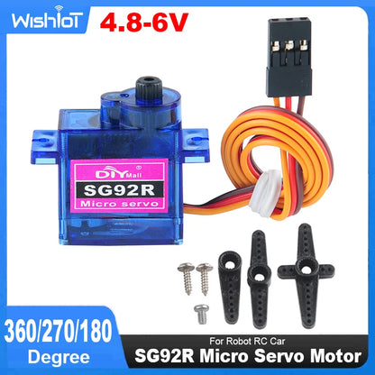 SG92R Micro Servo Motor 4.8-6V 360/270/180 Degree Continuous Rotation Controllable Angle for Robot RC Drone Aircraft Model 9g