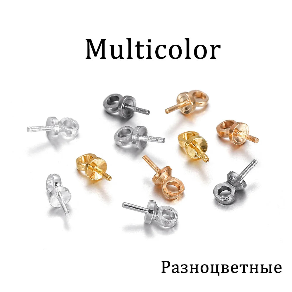 50-100pcs/lot Brass Half hole Charms Eye Pins Beads End Caps Top Drilled Pendant Bails Findings Connectors For Jewelry Makings