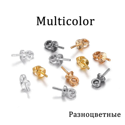 50-100pcs/lot Brass Half hole Charms Eye Pins Beads End Caps Top Drilled Pendant Bails Findings Connectors For Jewelry Makings