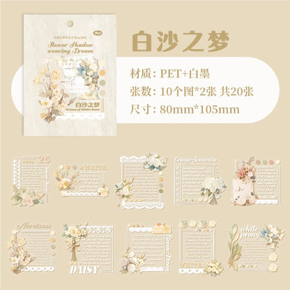 20 pcs/pack INS English Text Flowers Material Collage PET Sticker Creative DIY Collage Decor Junk Journal Aesthetics Stationery
