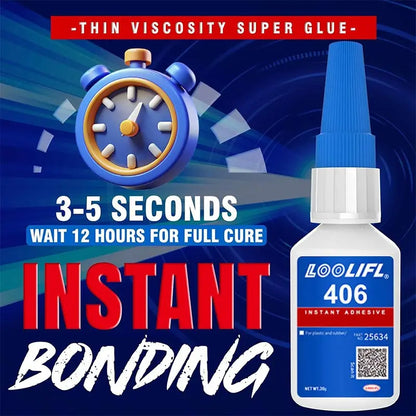 LOOLIFL 406 Instant Glue, Cyanoacrylate, Super Glue, 5 seconds fast drying, for toys crafts shoes paper fast repair,1-3pcs，20ml