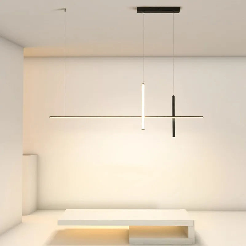 Modern Minimalist Led Chandelier Dimmable Black for Table Dining Room Kitchen Bar Pendant Lamp Home Decoration Light Fixture