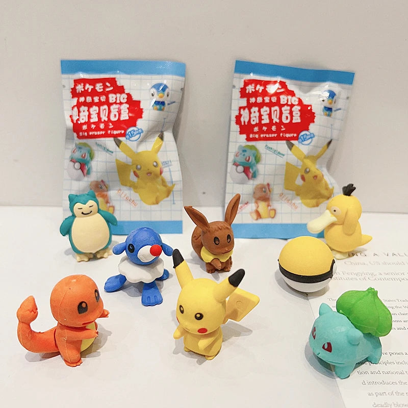 32Pcs/Set Anime Pokemon Pikachu Psyduck Charmander Diy Cartoon Pencil Eraser Action Figure Student Articles Stationery Kids