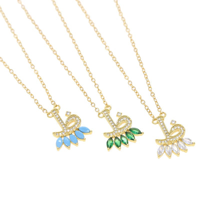 Total 31 Different Shape Arabic Letter Pendant Necklaces for Women Paved Green White Cz and Turquoise Gold Color Fashion Jewelry