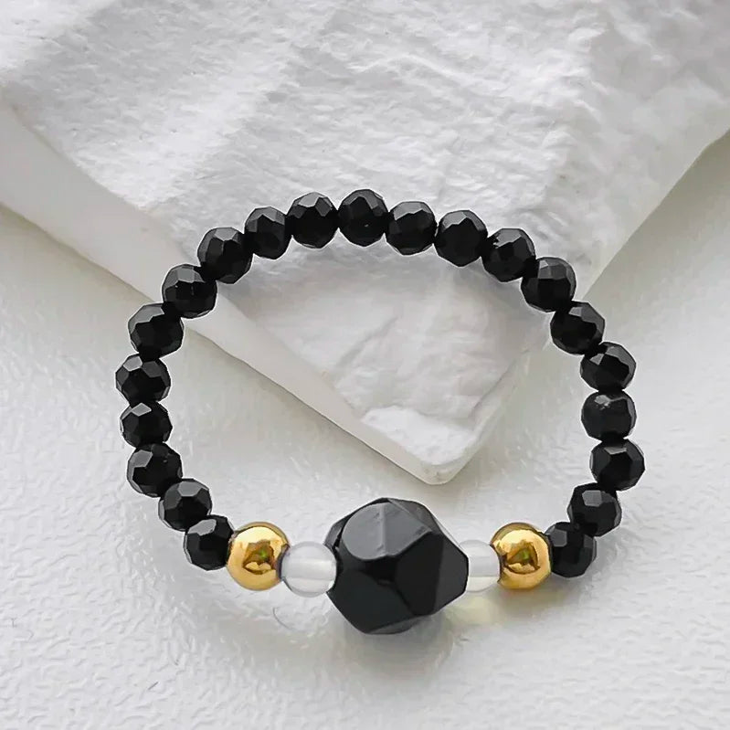 Freshwater Pearl Wedding Rings For Women Handmade Obsidian Opal Jewelry Stainless Steel Natural Stone Statement Ring