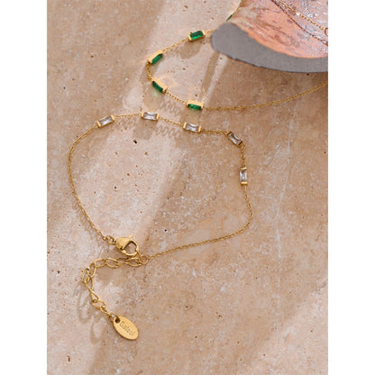 Yhpup New White Green Shiny Cubic Zirconia Chain Necklace Bracelet Bangle High-Grade Stainless Steel Premium Jewelry Gift