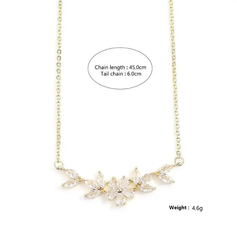 ZAKOL Fashion Cubic Zirconia Flower Pendant Necklace for Women Gold Color Charm Choker Bridal Wedding Party Jewelry
