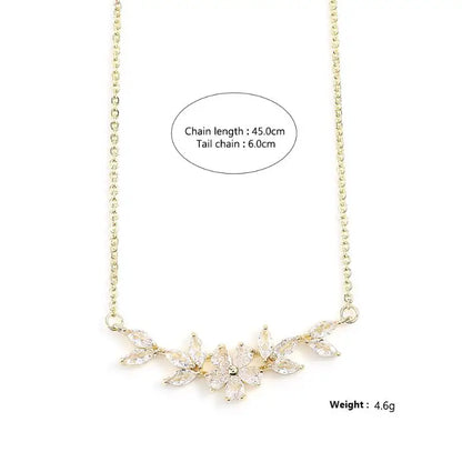ZAKOL Fashion Cubic Zirconia Flower Pendant Necklace for Women Gold Color Charm Choker Bridal Wedding Party Jewelry