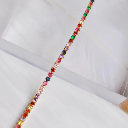 Rainbow Cubic Zirconia Tennis Bracelet Chain Bracelets For Women 18K Gold Plated Hand Chain CZ Chain Homme Jewelry GIFT