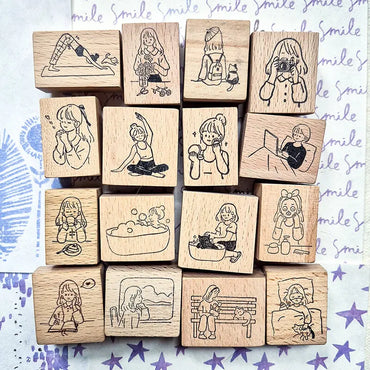 Stamp Kawaii Scrapbooking Girl Daily Life 8 Types Diary Decoration Cute Journaling Wooden Stamps