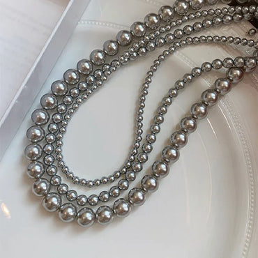 Grey Pearl Necklace for Women's Luxury Collar Chain Simple Neckchain Fashion Jewelry