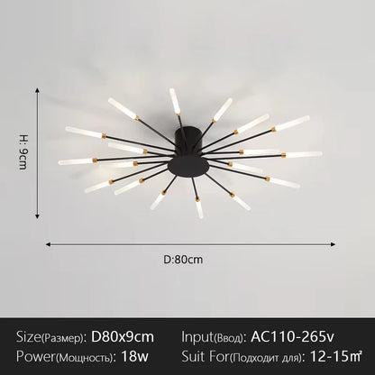 Modern Flower Shape Ceiling Lamp for Living Room Dining Room Flush Mount Metal Acrylic Sputnik Firework Petal Lighting Fixture
