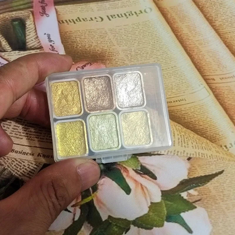 Pearlescent Metallic Solid Watercolor Paint Portable Hand-packaged Palette for Painting Nails Student School Art Supplies