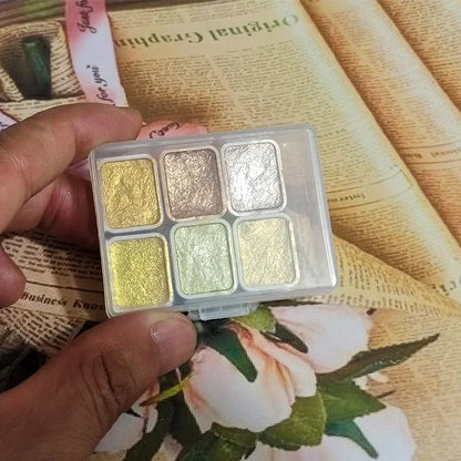 Pearlescent Metallic Solid Watercolor Paint Portable Hand-packaged Palette for Painting Nails Student School Art Supplies