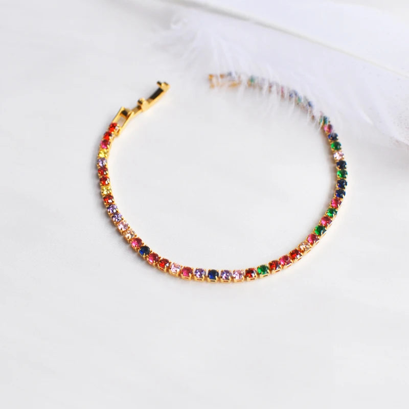 Rainbow Cubic Zirconia Tennis Bracelet Chain Bracelets For Women 18K Gold Plated Hand Chain CZ Chain Homme Jewelry GIFT
