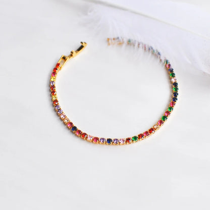 Rainbow Cubic Zirconia Tennis Bracelet Chain Bracelets For Women 18K Gold Plated Hand Chain CZ Chain Homme Jewelry GIFT