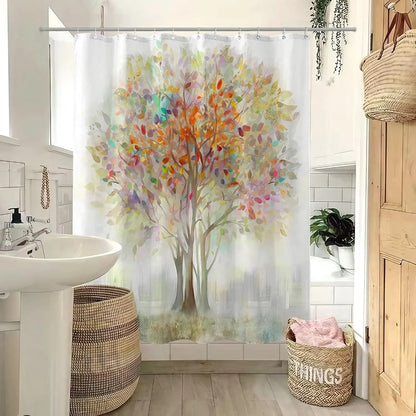 Colorful tree flower shower curtain fabric bathroom decoration with 12 hooks 180x 180cm bathtub shower curtain