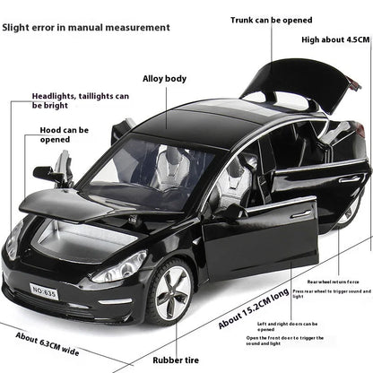 1:32 Model 3 Model X Alloy Diecast Metal Model Car Sound & Light Mini GT Miniature Collections Decorative Ornaments Gifts Friend