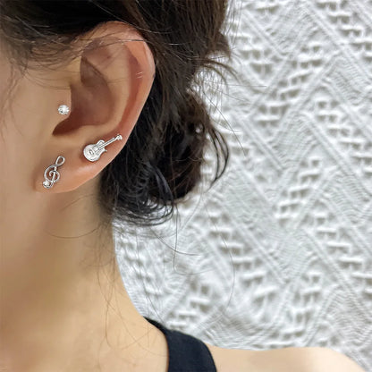 Fashion Simple Asymmetric Guitar Note Stud Earrings for Women Girls Creative Cute Ear Piercing Jewelry Music Lovers Gifts