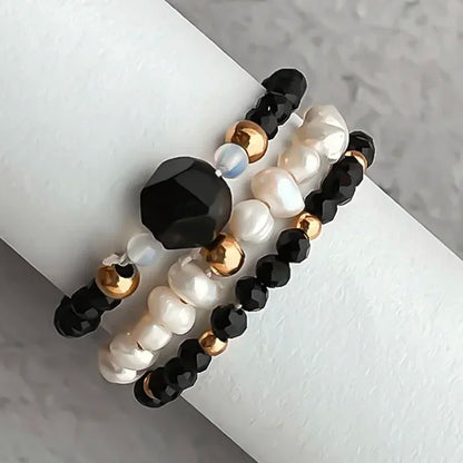 Freshwater Pearl Wedding Rings For Women Handmade Obsidian Opal Jewelry Stainless Steel Natural Stone Statement Ring