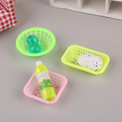 10Pcs 1:12 Dollhouse Miniature Storage Baskets Kitchen Decor Toy Doll House Accessories Basket Washing Vegetables Fruit Food