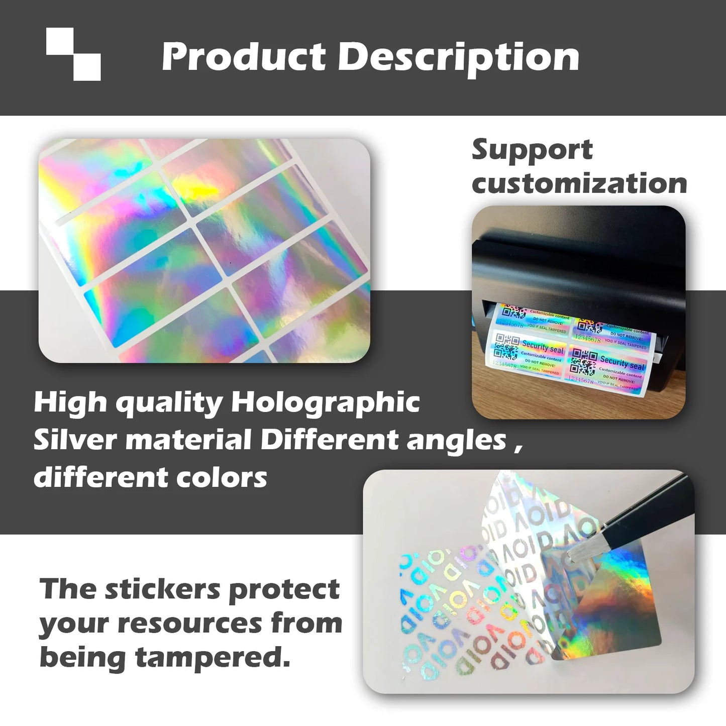 Custom Print Tamper Proof Warranty VOID Label Stickers hologram Adhesive Label Original Security label Customizable content
