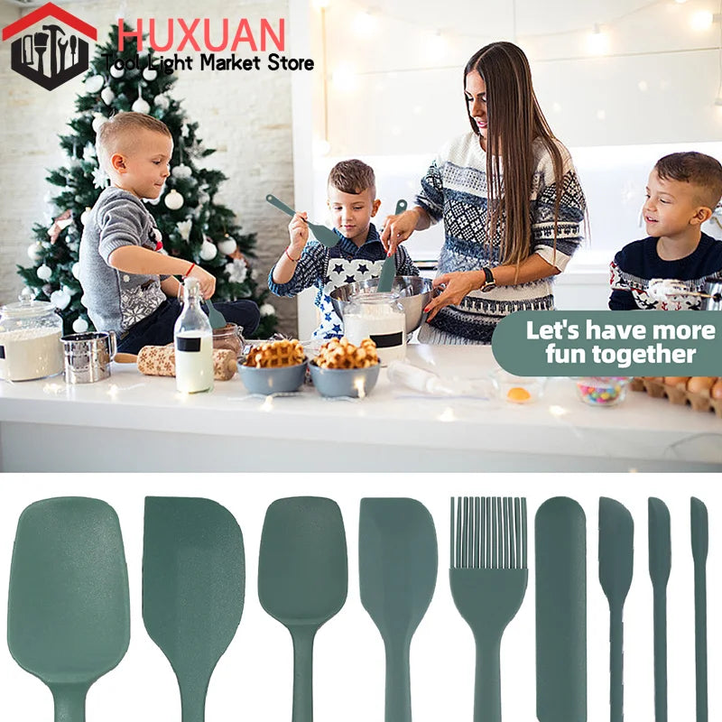 9 Pieces Silicone Bakeware Spatula Set Food Grade Non Stick Heat Resistant Spatulas Cooking Kitchen Essentials Baking Tools