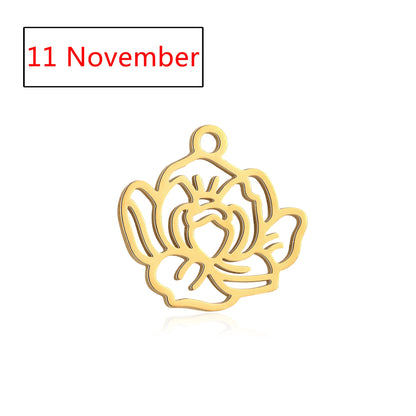 5Pcs Stainless Steel Birth Month Flower Charms Birthday Flower Dangles Plant Floral Pendant DIY Necklace Earrings Jewelry Making
