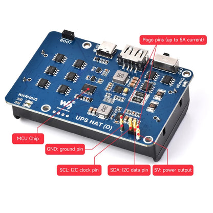 Raspberry Pi 5 4 3 UPS HAT Support 21700 Li Battery 5V Uninterruptible Power Supply Pogo Pins Connector Dynamic Path Management