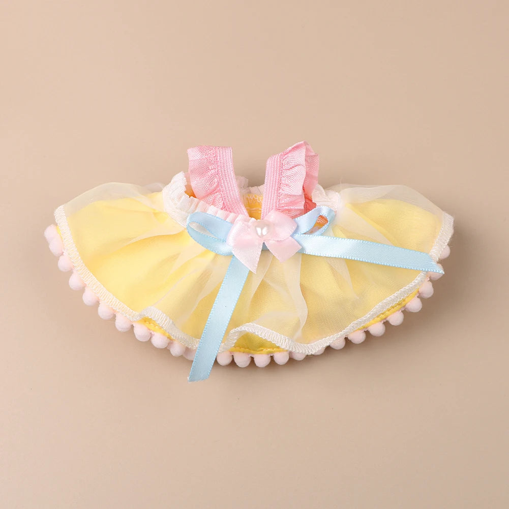 Mini Plush Doll'S Clothes Outfit Accessories For 17cm Korea Kpop Exo Labubu Idol Pearl Bow Lace Trimmed Skirt Clothing Gift