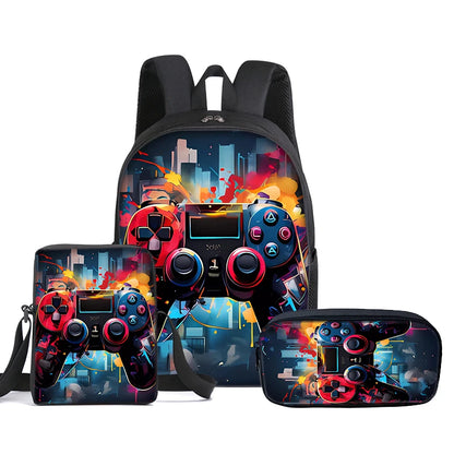 Hot GamePad 3Pcs/Set Backpack With Messenger Bags ,Pencil Bag,School Bag For Boy/Girls Best Gift 3D Cartoon Student School Bags