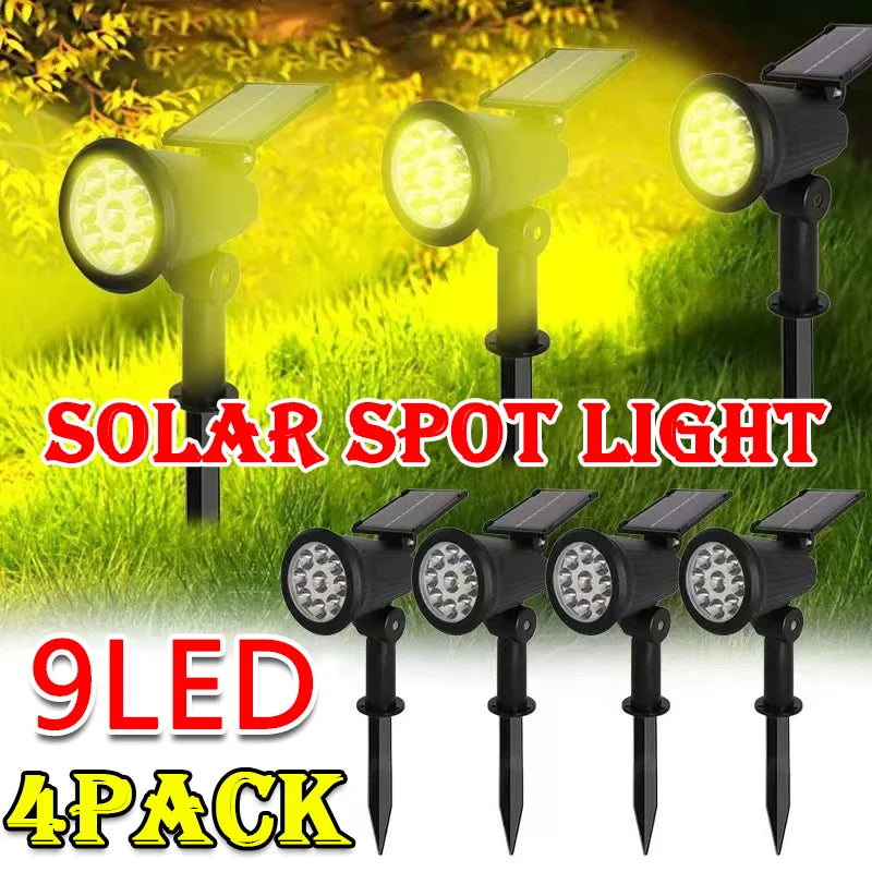 1~4Pack Solar Light Outdoor Adjustable 9LED Spotlight In-Ground Waterproof Solar Powered Lawn Lamp for Landscape Decoration