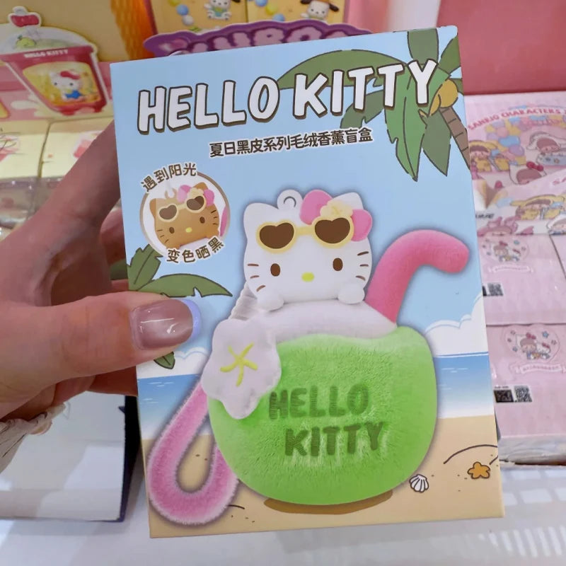 Sanrio Hellokitty Summer Black Skin Series Blind Box Sun-Sensitive Color-Changing Aroma Charm Pendant Trendy Toy Gift