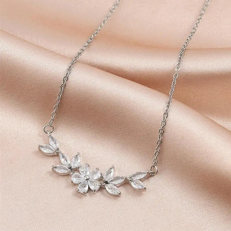 ZAKOL Fashion Cubic Zirconia Flower Pendant Necklace for Women Gold Color Charm Choker Bridal Wedding Party Jewelry