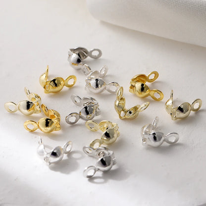 100Pcs/Lot Real Gold Plated Connector Clip Clasp Fitting Ball Chain Calotte End Crimp Bead Component for DIY Jewelry Making