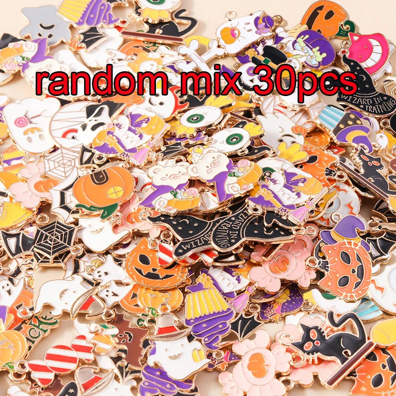 Leslie Mix 10/20/30pcs Halloween Charm Pumpkin Ghost Spider Bat Pendant for diy Earring Necklace Jewelry Making Accessories