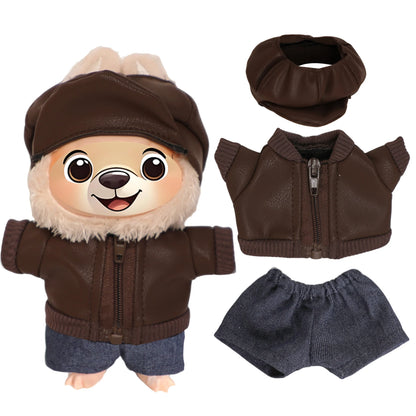 For 17cm Labubu Girl Dolls Black Leather Jacket + Jeans +Hat Clothes Suit Cute Punk Clothing For V1 V2 V3 Labubu,Cotton Doll Toy