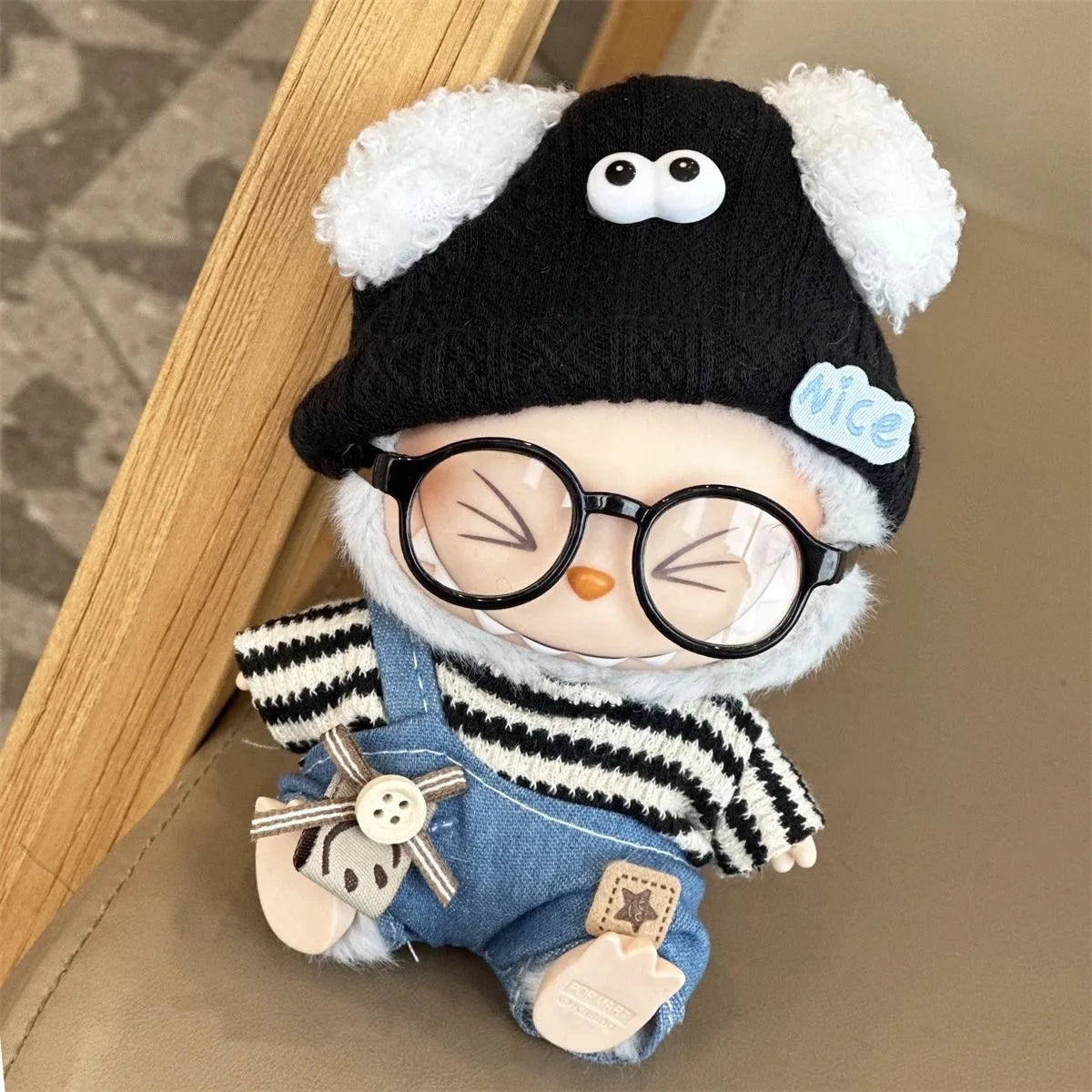 For 17cm Mini Labubu Doll'S Clothes Outfit Accessories For Korea Kpop Exo Labubu Idol V1 V2 Striped Sweater Overalls Clothing