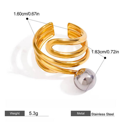 1PC fashion hollow irregular stainless steel ring, embellished with steel beads, stackable ring, suitable for daily casual wear