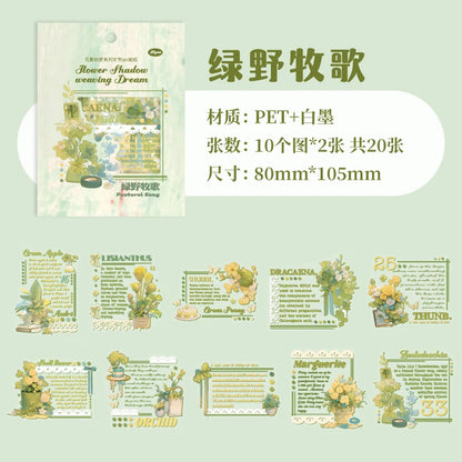 20 pcs/pack INS English Text Flowers Material Collage PET Sticker Creative DIY Collage Decor Junk Journal Aesthetics Stationery