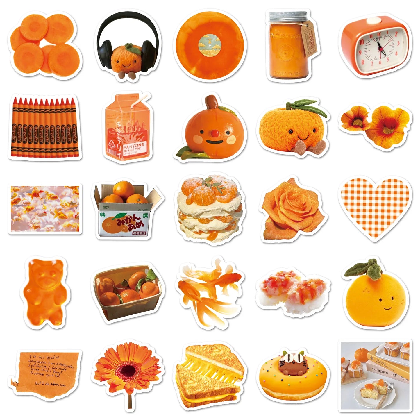 10/30/50PCS Cartoon Orange INS Style Food Sticker DIY Decoration Waterproof Skateboard Notebook Graffiti Toy