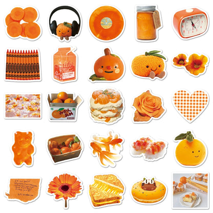 10/30/50PCS Cartoon Orange INS Style Food Sticker DIY Decoration Waterproof Skateboard Notebook Graffiti Toy