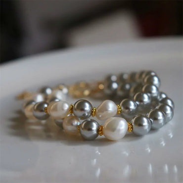 Fashion Grey Natural Pearl Bracelet for Women Luxury Exquisite Stainless Steel Bangle Jewelry Accessories Anniversary Gift