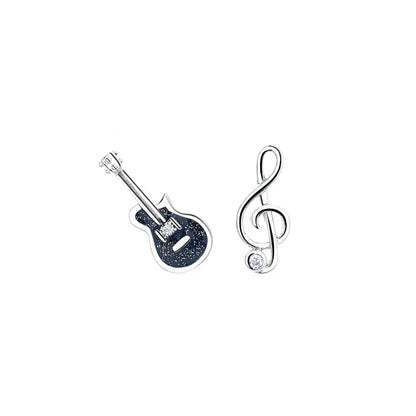Fashion Simple Asymmetric Guitar Note Stud Earrings for Women Girls Creative Cute Ear Piercing Jewelry Music Lovers Gifts