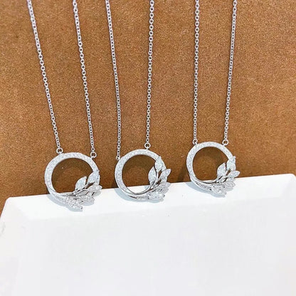 Fashion 925 Silver Stamp Women's Necklace Circle Leaves Pendant Women's Jewelry Wedding Bridal Clavicle Chain Sweater Chain