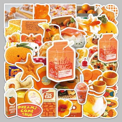 10/30/50PCS Cartoon Orange INS Style Food Sticker DIY Decoration Waterproof Skateboard Notebook Graffiti Toy