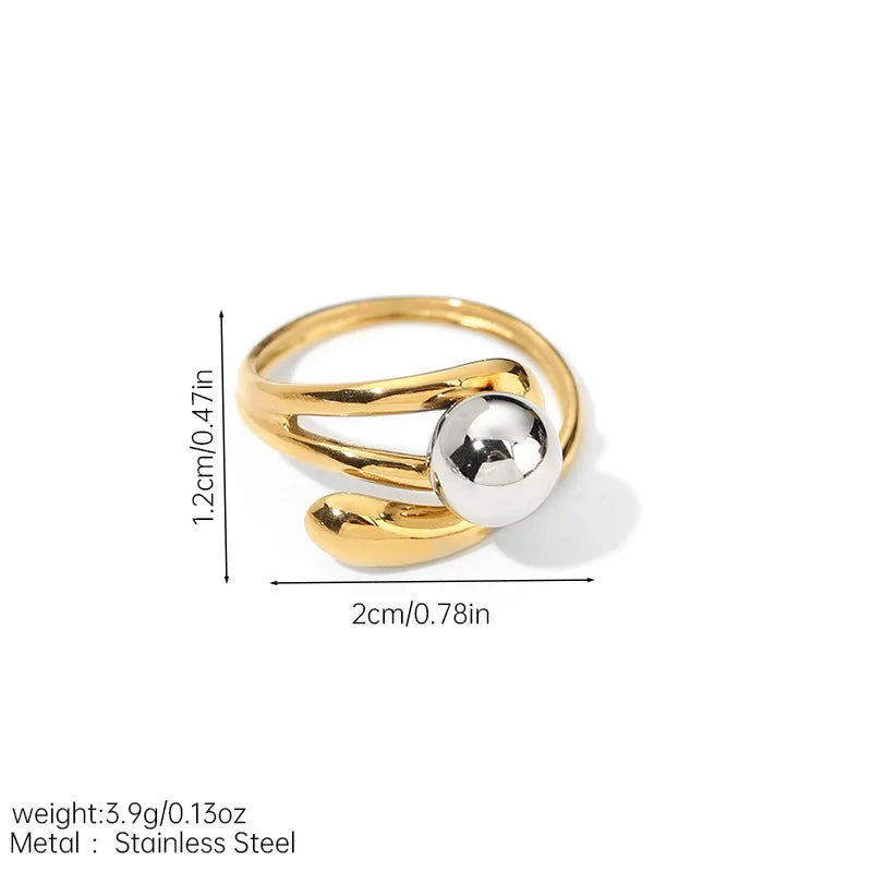 1PC fashion hollow irregular stainless steel ring, embellished with steel beads, stackable ring, suitable for daily casual wear