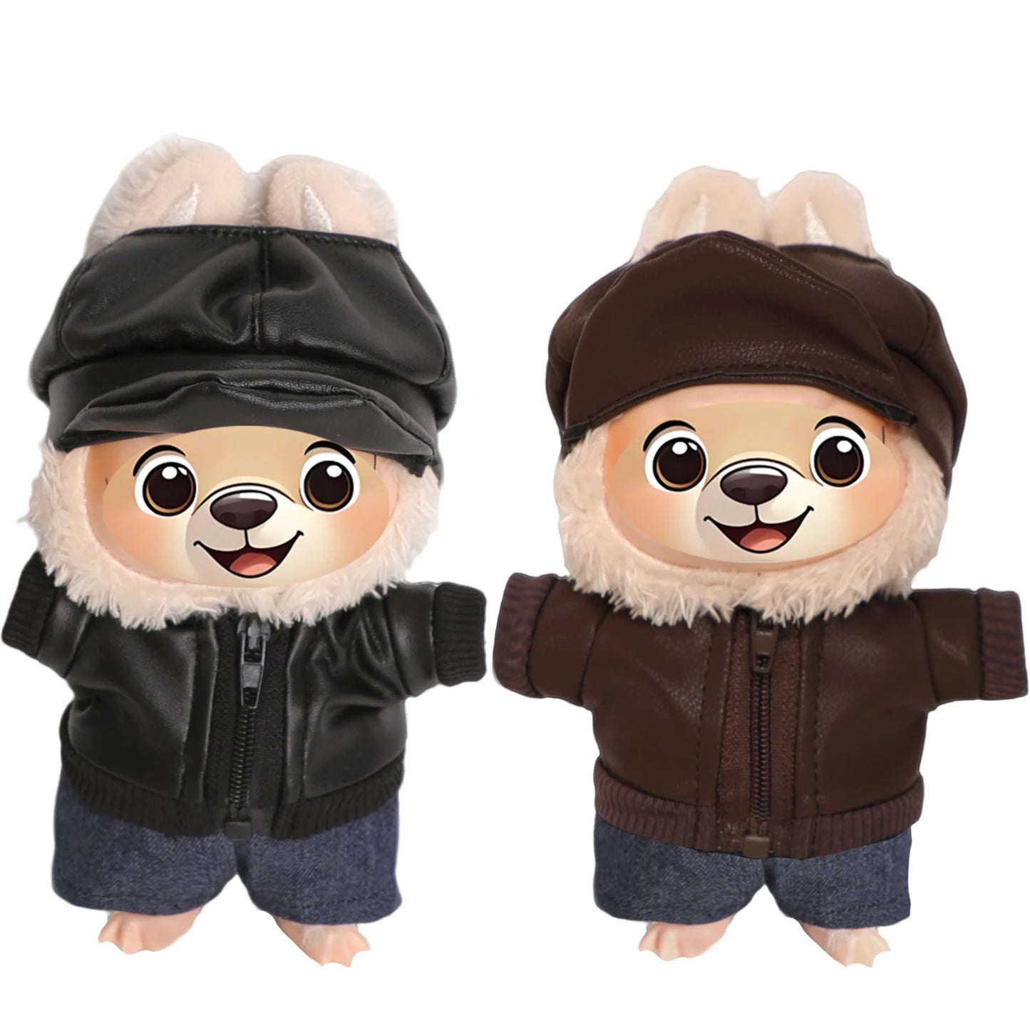 For 17cm Labubu Girl Dolls Black Leather Jacket + Jeans +Hat Clothes Suit Cute Punk Clothing For V1 V2 V3 Labubu,Cotton Doll Toy