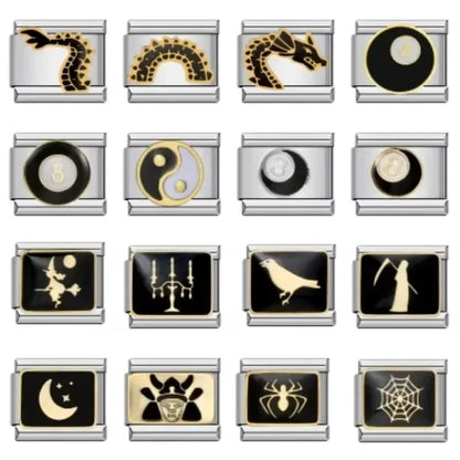 2025 Fashion Gothic Dark Dragon Elastic Italian Charm Links Fit 9mm Modular Bracelet Stainless Steel Elastic DIY Jewelry