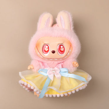 Mini Plush Doll'S Clothes Outfit Accessories For 17cm Korea Kpop Exo Labubu Idol Pearl Bow Lace Trimmed Skirt Clothing Gift